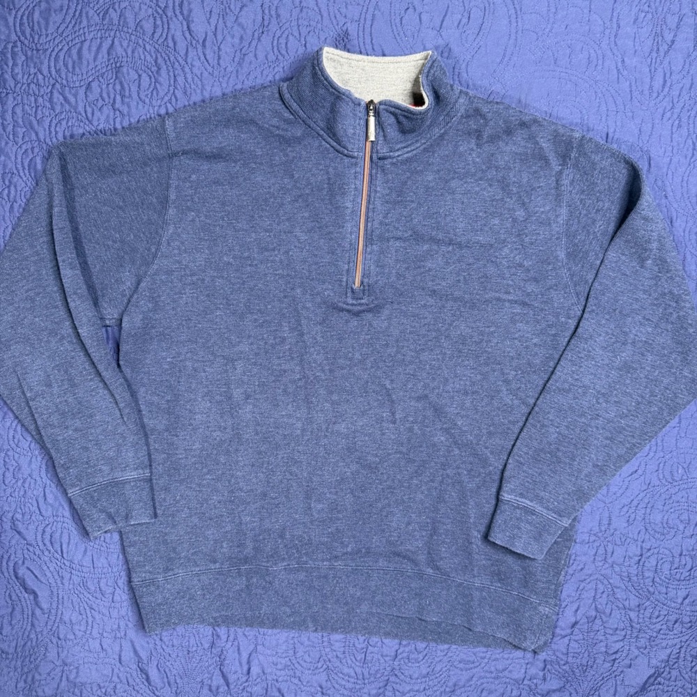 Orvis Mens L Blue Heather Heavy Quarter Zip Pullover Sweatshirt Long Sleeve Knit